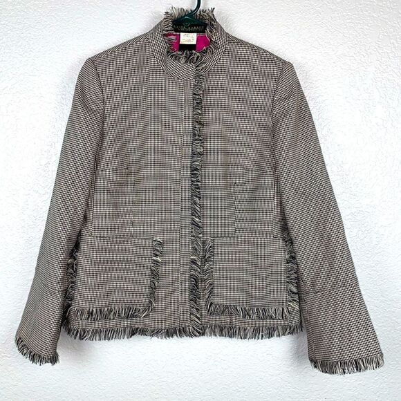 Harve Benard Vintage Houndstooth Women's 100% Wool Zipper Jacket | Size 10 - Picture 1 of 12